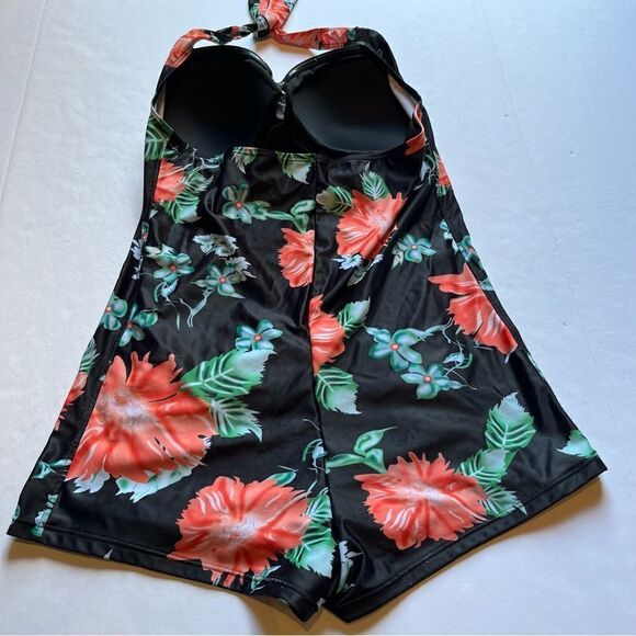 Coco Reef Women's One Piece Swim Suit Black/Green/Orange Floral Size 16 - Picture 2 of 12